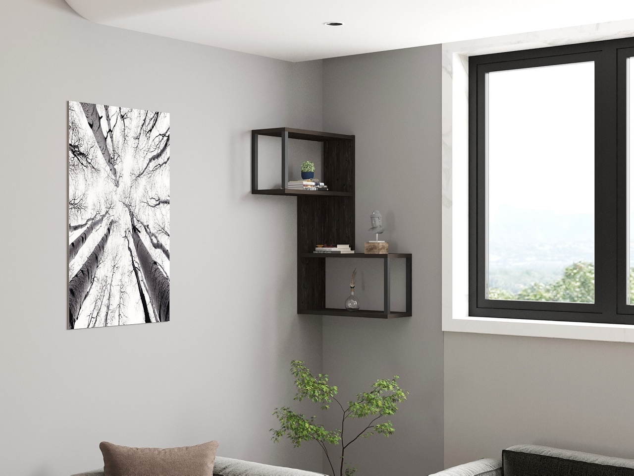 Rafturi perete, Modern Finish, UnicUtil, 84 x 52 x 20 cm, Gri