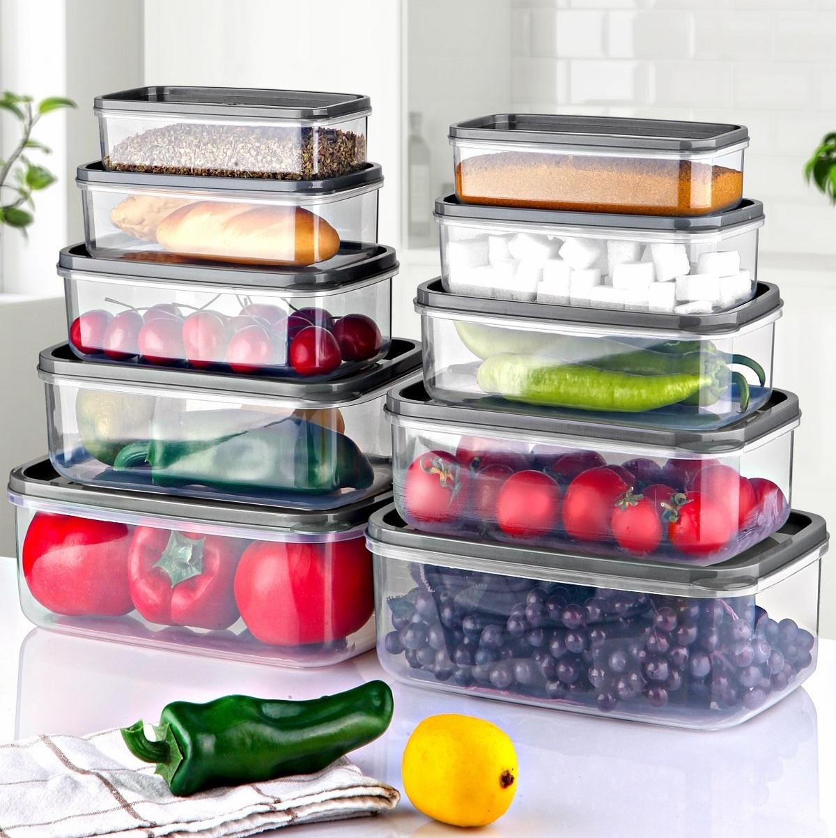 Set 10 caserole plastic , UnicUtil, Versatile Compact, Transparent