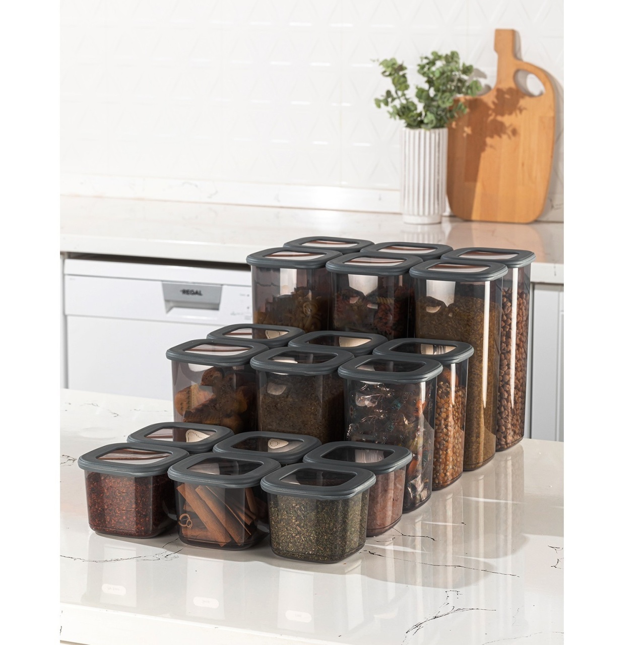 Set 18 recipiente alimentare , UnicUtil, Modern Stylish, Antracit