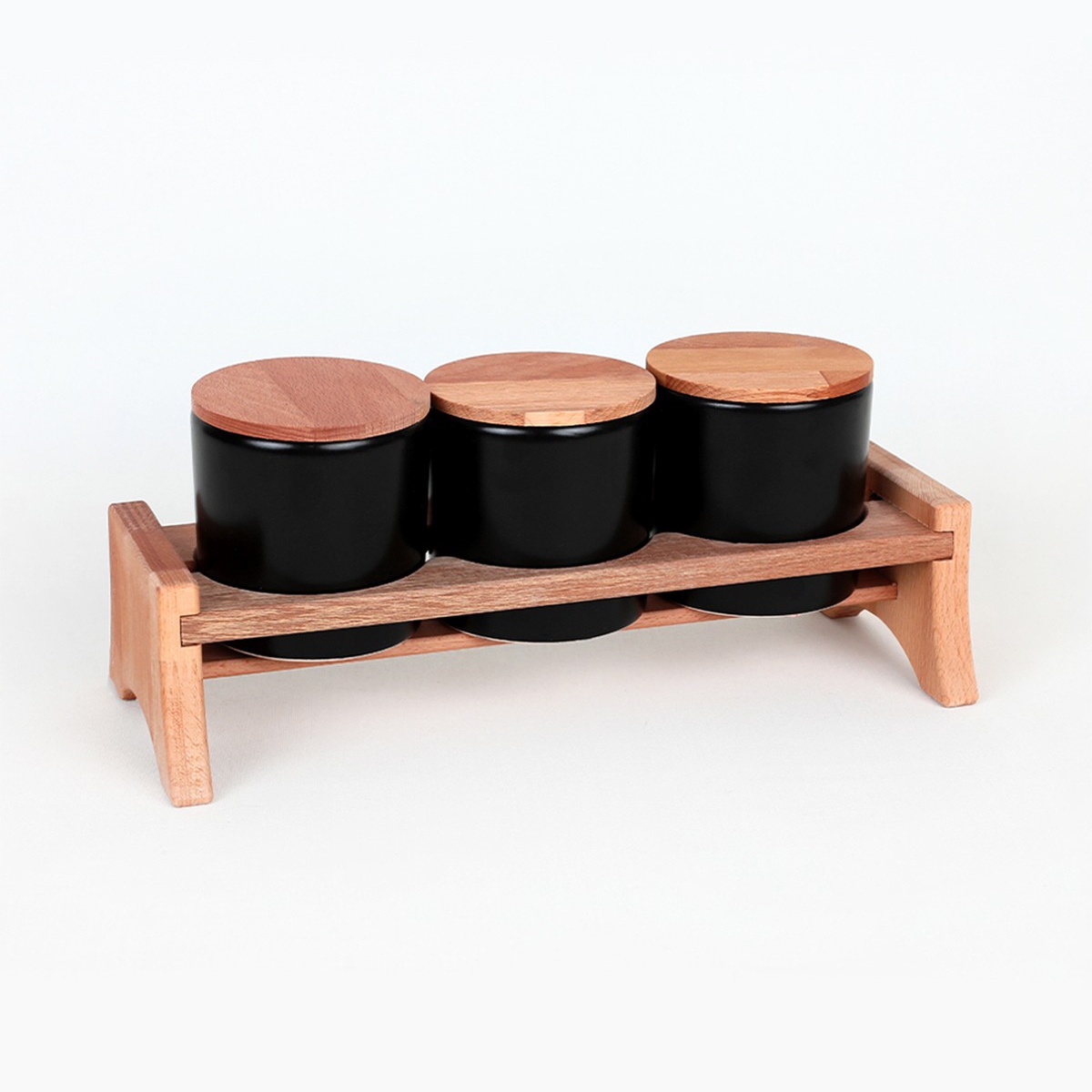 Set 3 recipiente alimentare din ceramica , UnicUtil, Compact Sturdy, Negru Mat