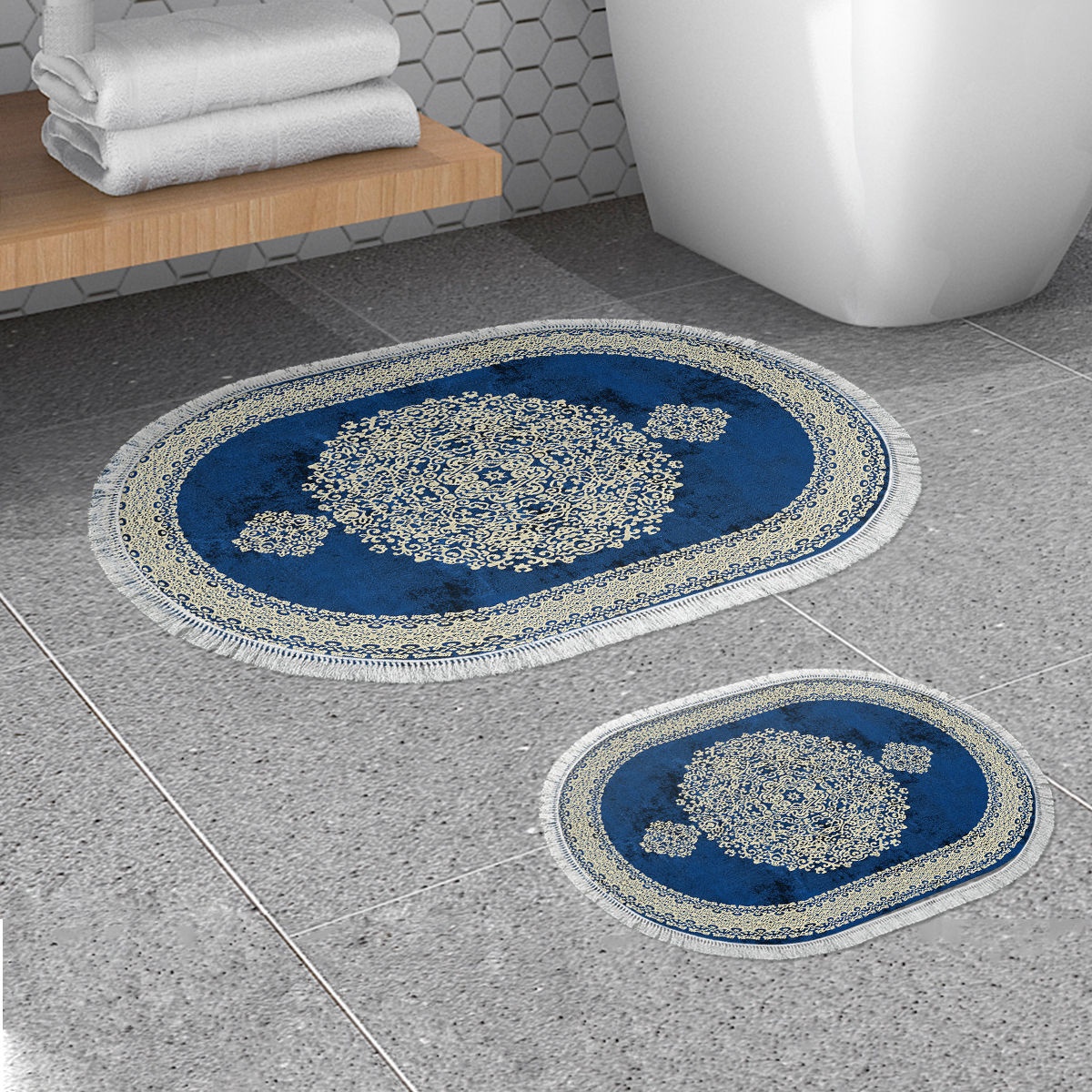 Set covorase baie 2 piese, Comfort Plush, UnicUtil, Albastru
