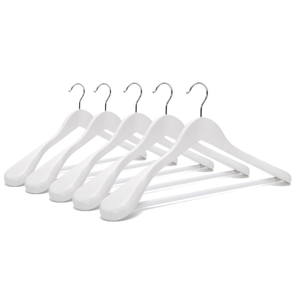Umeraș din Lemn cu umeri lați și design modern, pentru Costum/Tricouri, Alb, 1 bucata