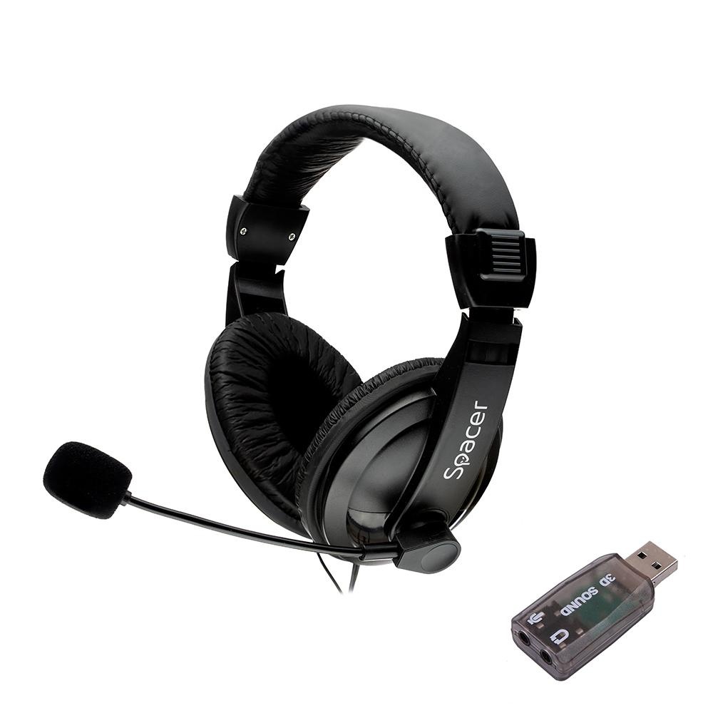 Casti Head-band SPACER SPK-222-USB, Cu fir, Negru