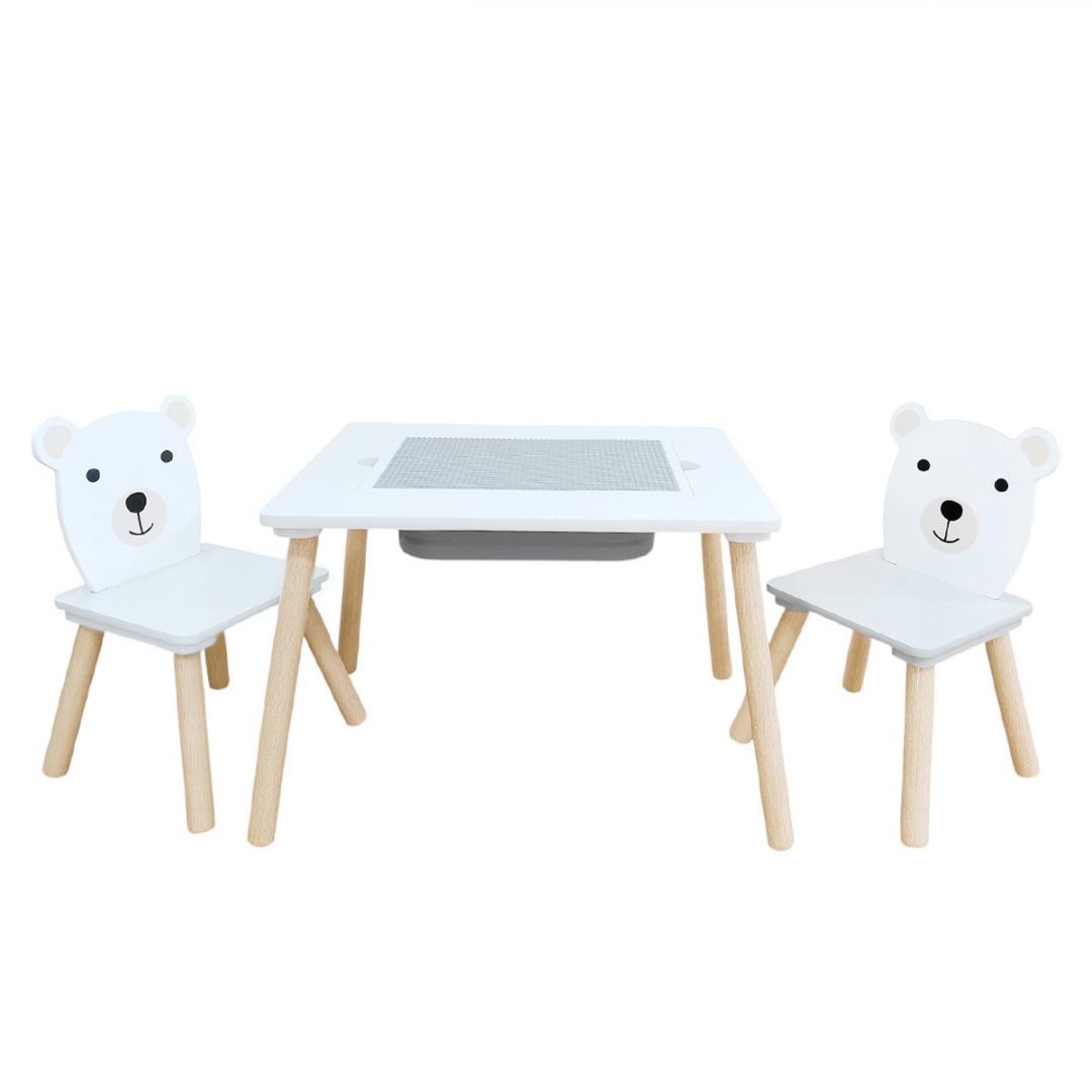 Set masuta si 2 scaune, cu spatiu de activitati, Bear, U-Grow