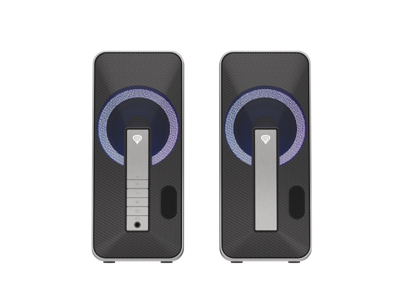 Sistem audio Genesis HELIUM 100BT 2.0, putere maxima RMS 10 W, iluminare RGB, material ABS, metal, conectivitate mini jack, bluetooth 5.0, negru