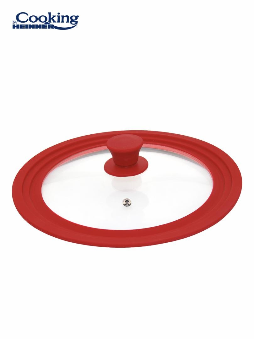 CAPAC STICLA CU MARGINE DIN SILICON AJUSTABILA PE 3 DIMENSIUNI 28/30/32 CM, COOKING BY HEINNER (mix 2 culori in bax - 3 gri, 3 rosii)