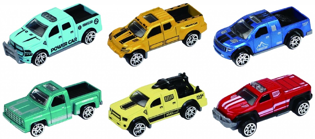 MACHETA DIE CAST, SET 3 CAMIONETE, SCARA 1/64, 7.5CM, DIVERSE MODELE SI CULORI- BLEU, PORTOCALIU, ALBASTRU, TURQUOISE, GALBEN, ROSU, ROZ, VERDE,
