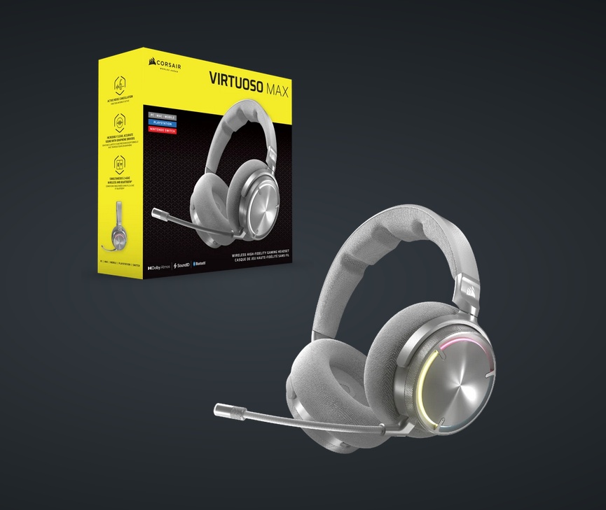 Casti Gaming Head-band CORSAIR VIRTUOSO MAX WIRELESS, Fara Fir, noise-canceling, Argintiu