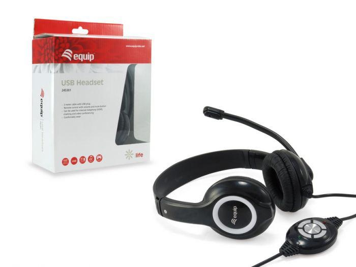 Casti Head-band EQUIP Stereo USB Headset, Wired, Negru