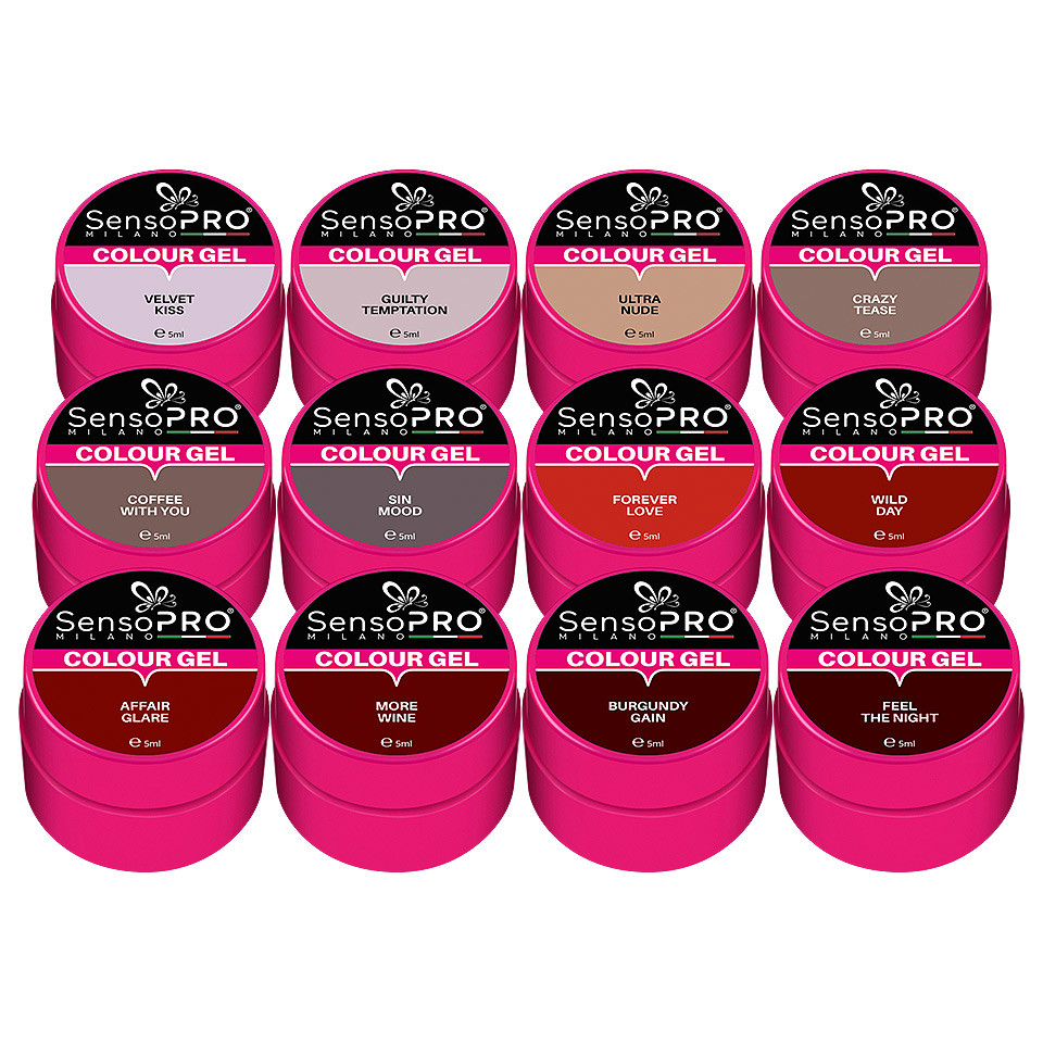Set 12 Geluri UV Colorate SensoPRO Milano - Nude & Red Collection