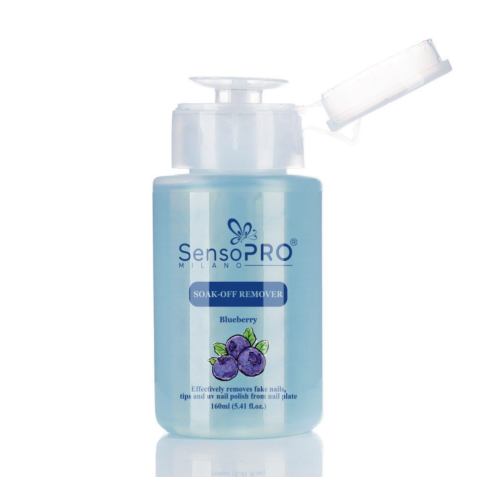 Soak off Remover SensoPRO Milano Blueberry – Indepartare gel, oja semipermanenta, tipsuri, 160 ml 160 cel mai bun pret online pe cosmetycsmy.ro