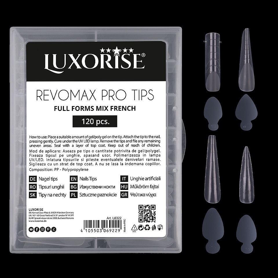 Tipsuri Reutilizabile REVOMAX PRO TIPS LUXORISE Mix French - Full Forms, 96 Tips & 48 French Sticker