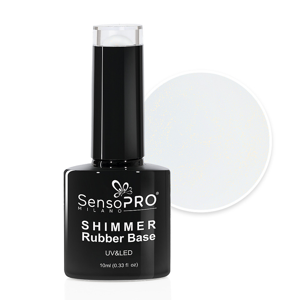 Shimmer Rubber Base SensoPRO Milano – #01 Milky White Shimmer Gold, 10ml