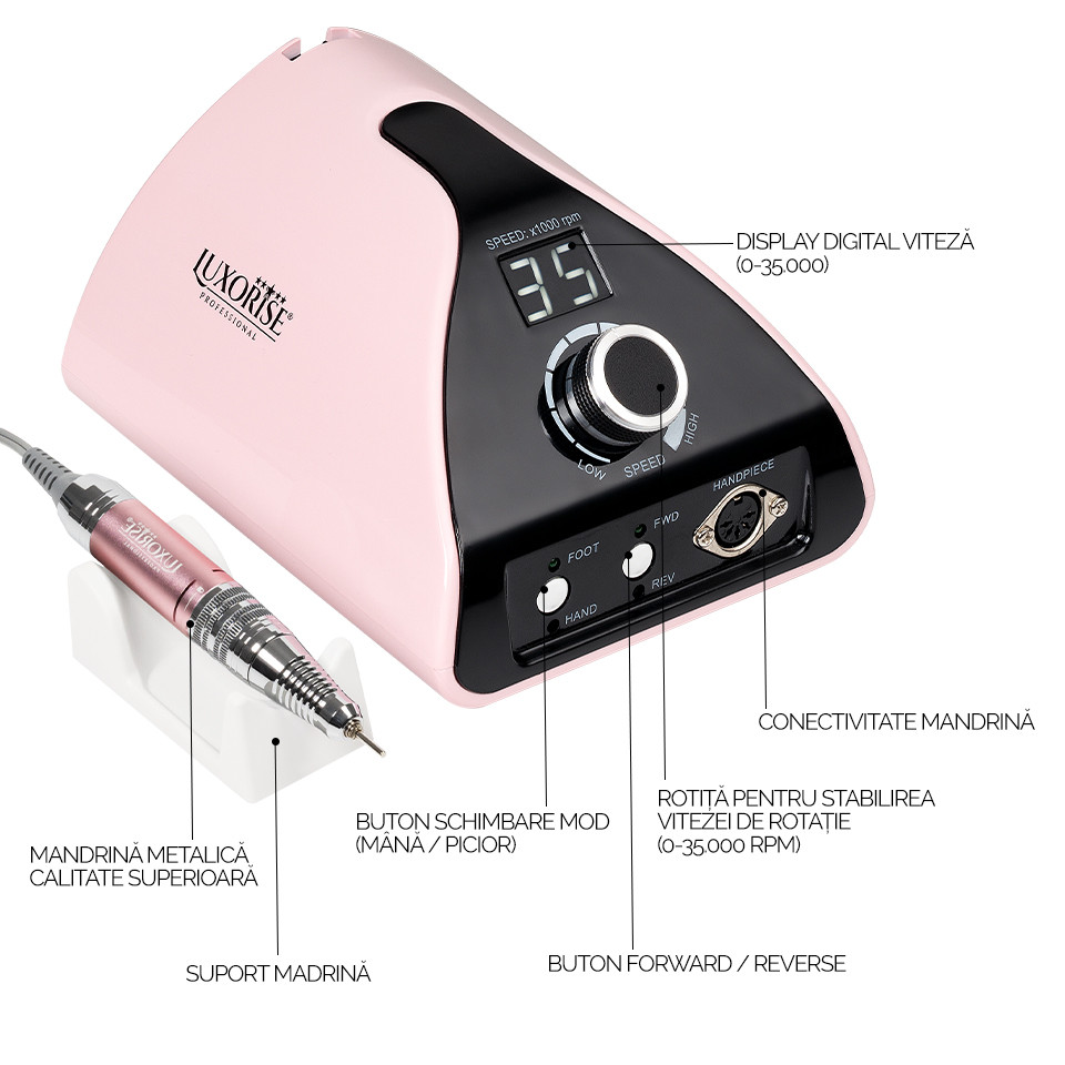 Freza unghii profesionala Energy Elite - LUXORISE Germania, 35.000 RPM, Pink image5