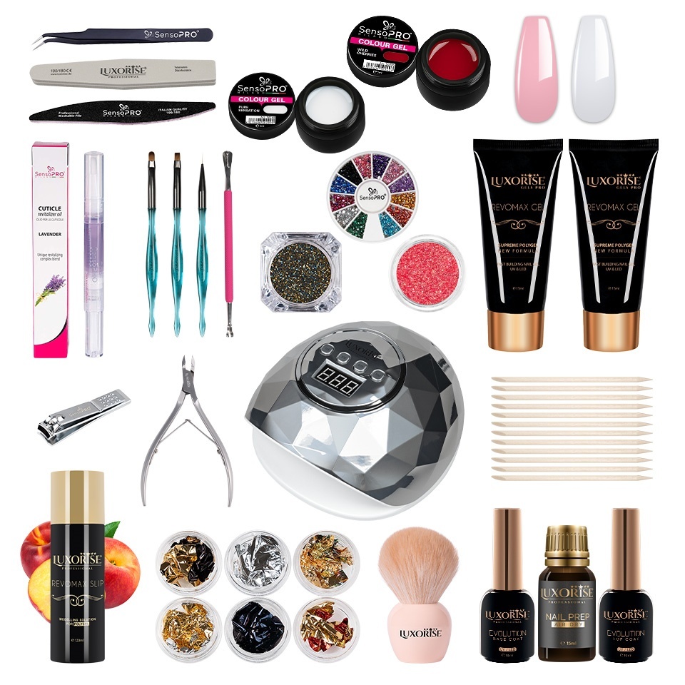 Kit Polygel REVOMAX LUXORISE Vision Sculpt cu Lampa + CADOURI
