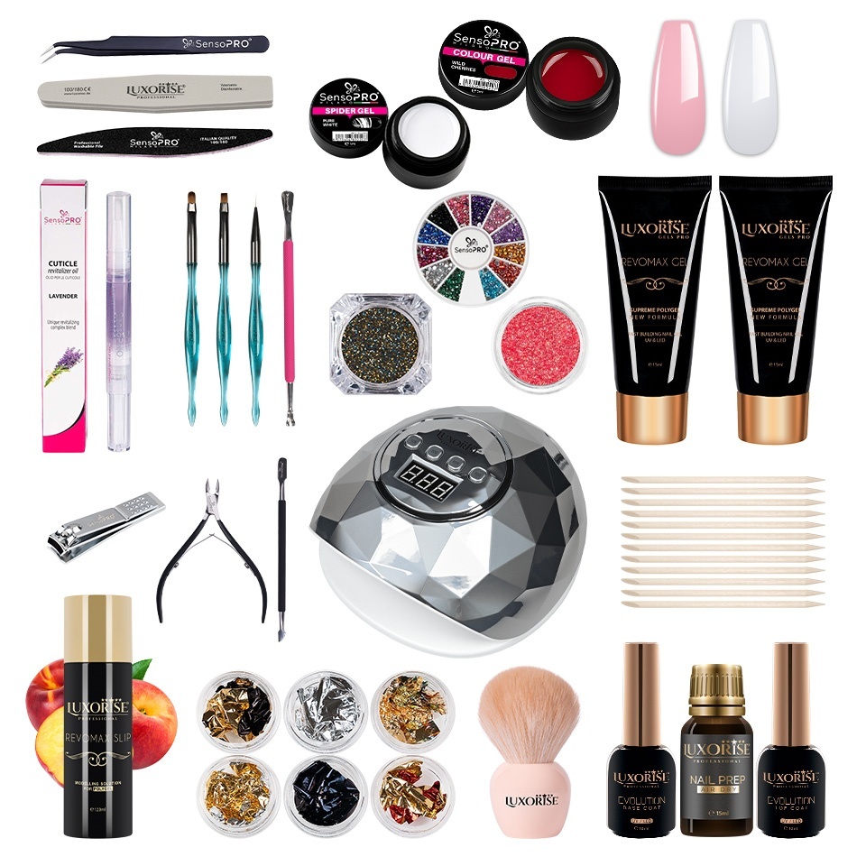 Kit Polygel REVOMAX LUXORISE Vision Sculpt cu Lampa + CADOURI