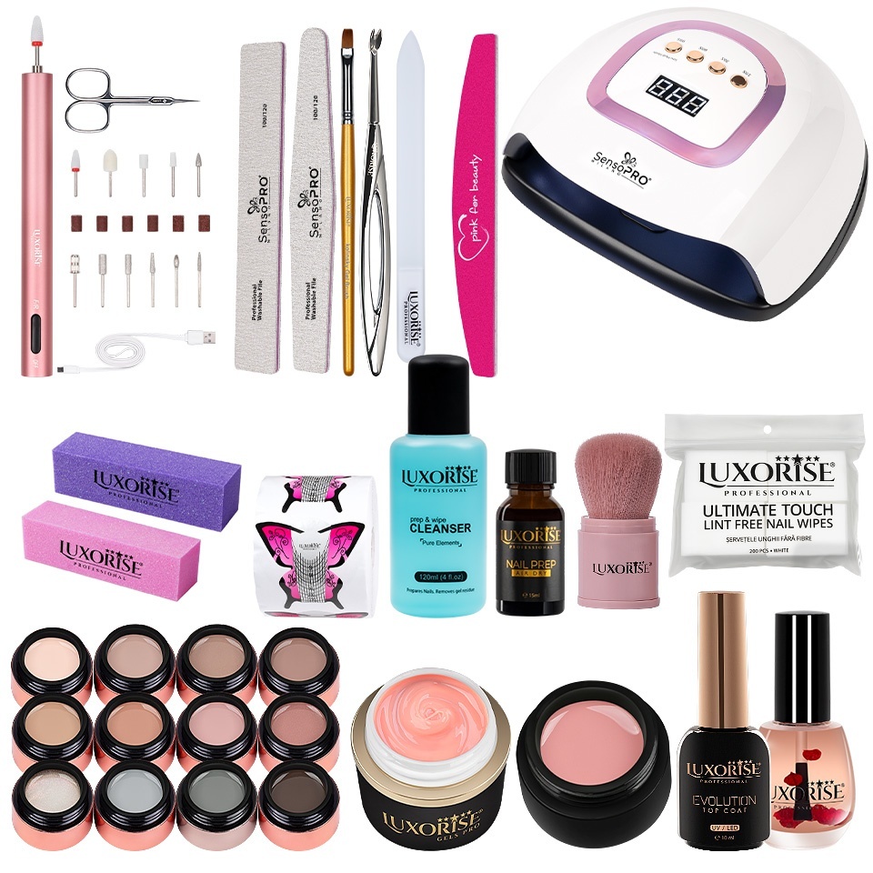 Kit Unghii Gel LUXORISE Exclusive Elite + Freza & Lampa UV / LED