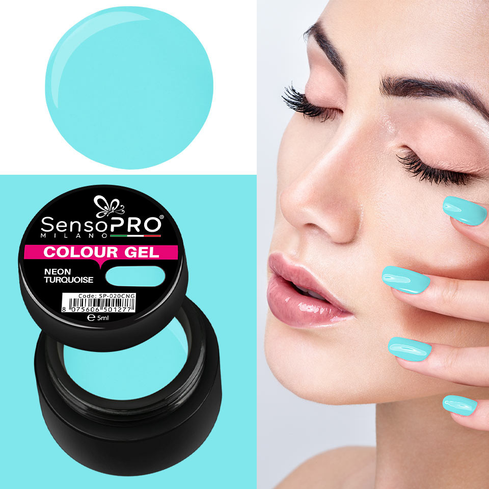 Gel UV Colorat Neon Turquoise 5ml, SensoPRO Milano