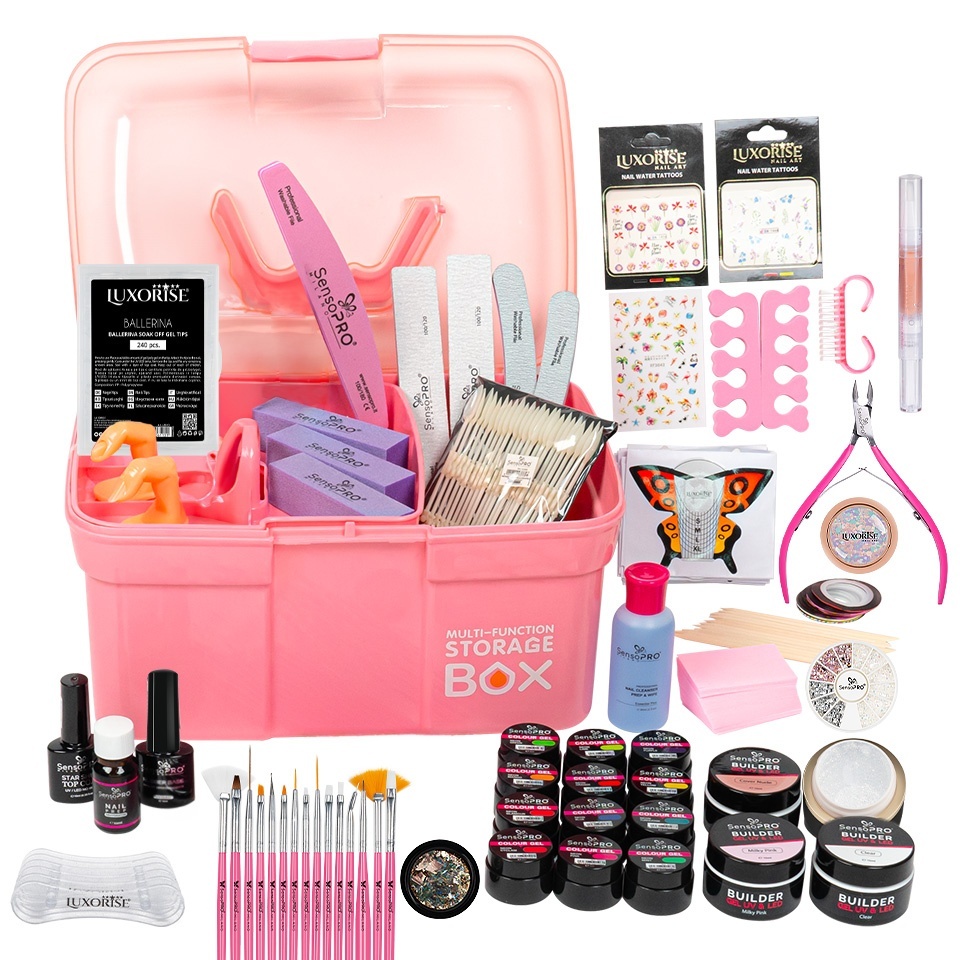 Kit Unghii Gel fara Lampa UV Promotie #07 + CADOURI 12 Geluri UV & Cutie Manichiura Kit Unghii Gel KitUnghii