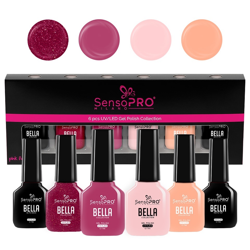 Set 4 Oje Semipermanente, Base Coat &amp; Top Coat SensoPRO Milano, Timeless BELLA