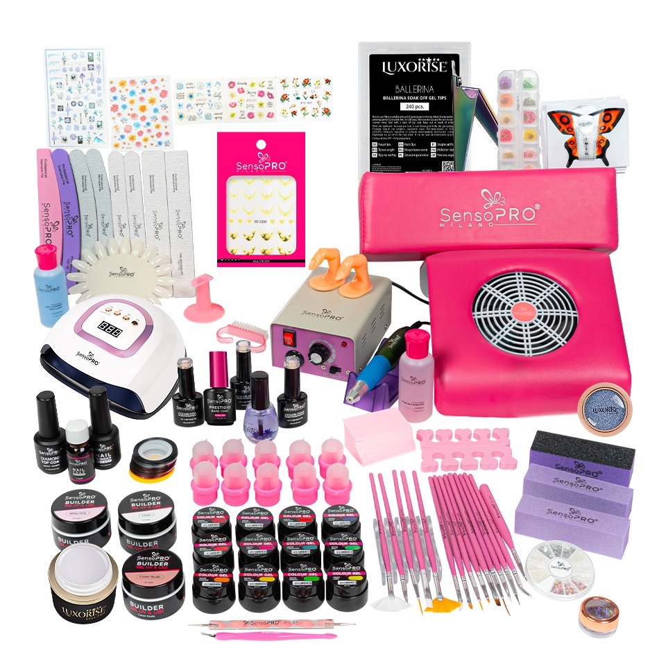 Kit Unghii False Duo cu Gel UV si Oja Semipermanenta SensoPRO Milano 10ml - Promotie #33 + CADOU