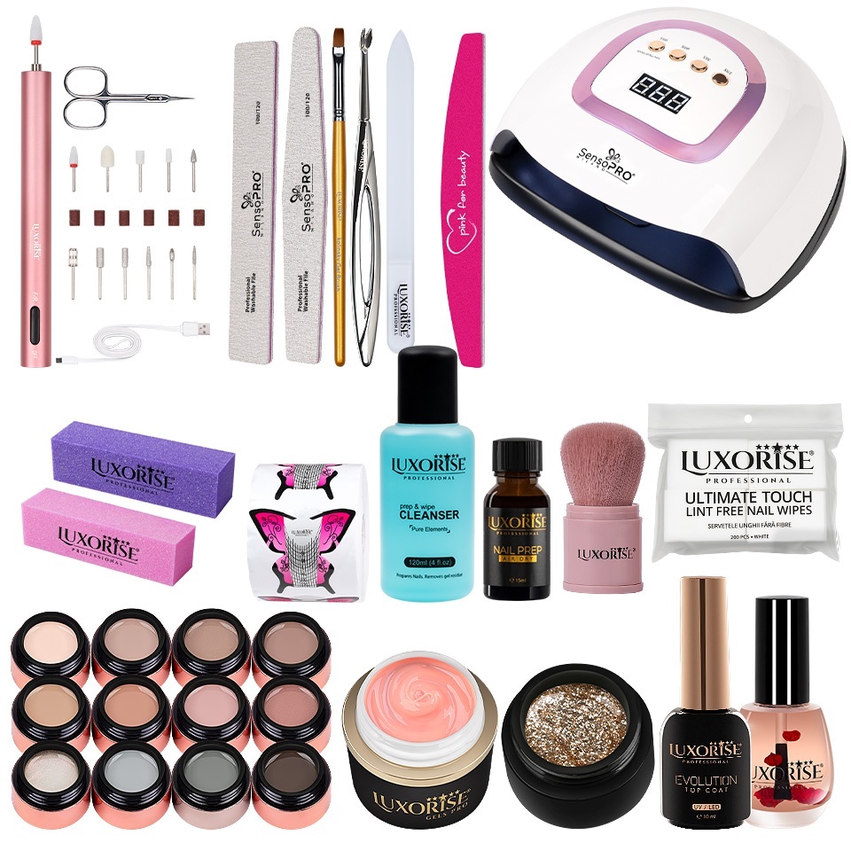 Kit Unghii Gel LUXORISE Exclusive Elite + Freza & Lampa UV / LED