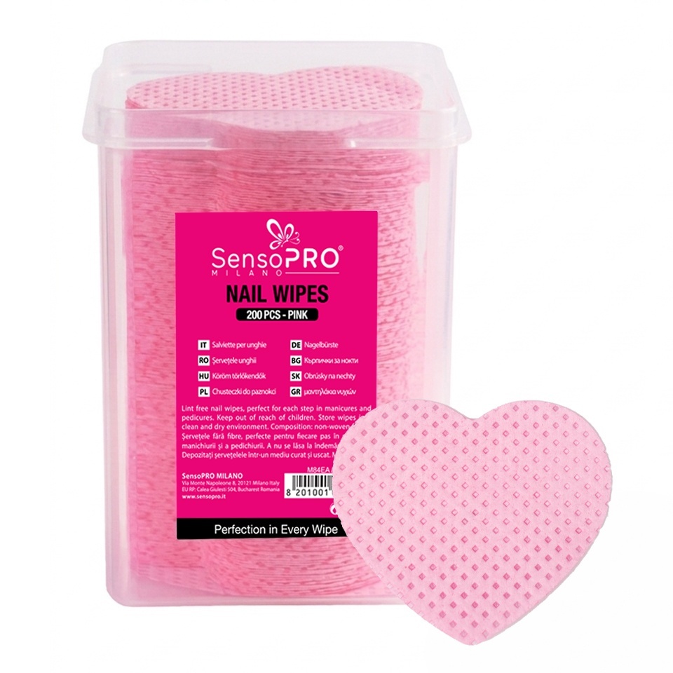 Servetele Unghii Lint Free SensoPRO Milano, 200 buc, Pink Heart Servetele Unghii kitunghii.ro