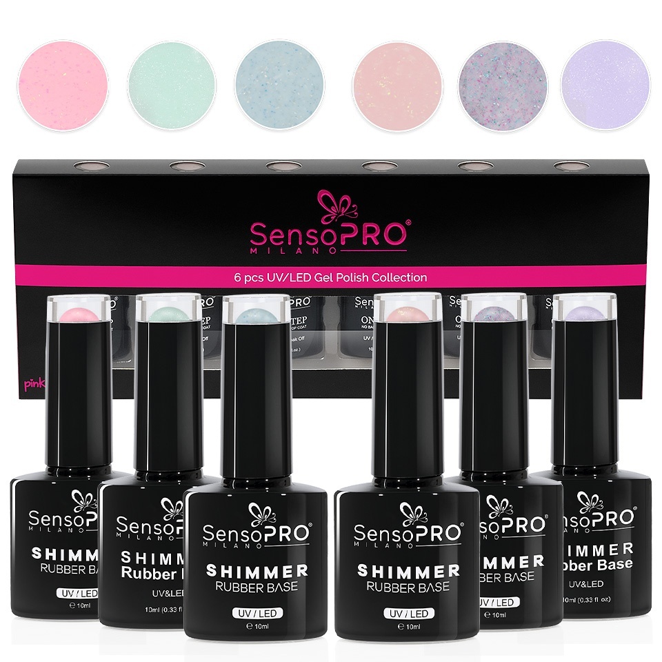 Set 6 Shimmer Rubber Base 10ml SensoPRO Milano, Radiant Princess