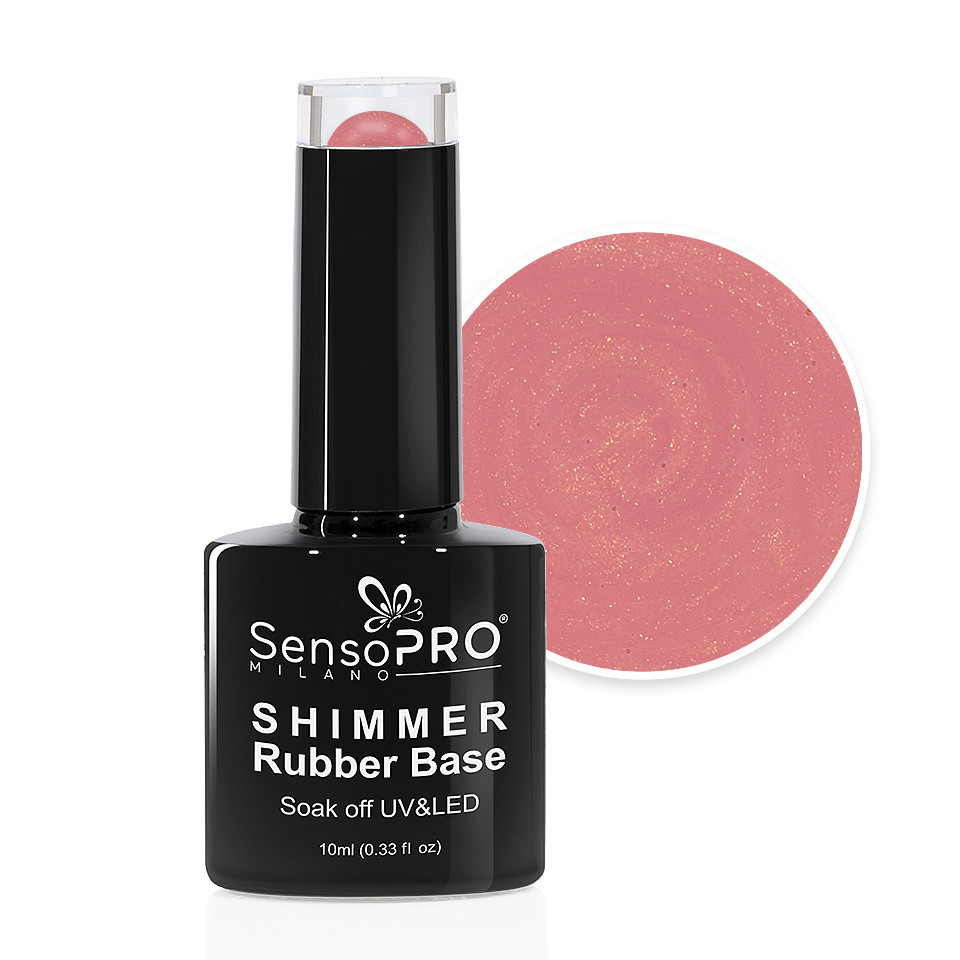 Shimmer Rubber Base SensoPRO Milano – #13 Musical Rose Shimmer Gold, 10ml kitunghii.ro imagine