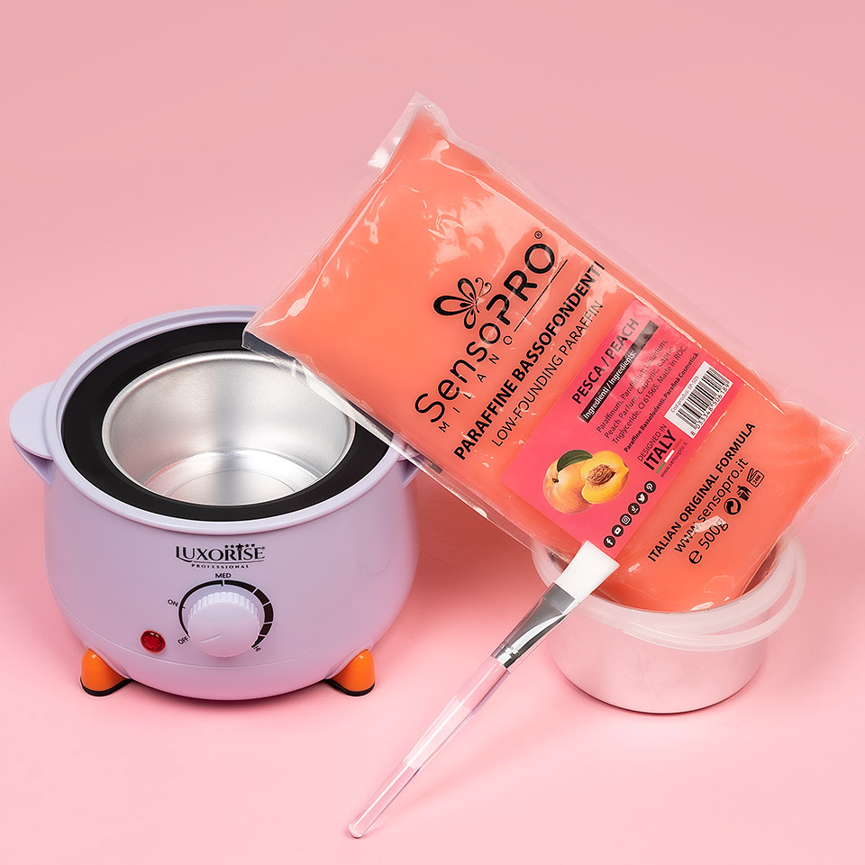 Kit Parafina Happy Skin pentru maini si picioare cu incalzitor LUXORISE, Piersica