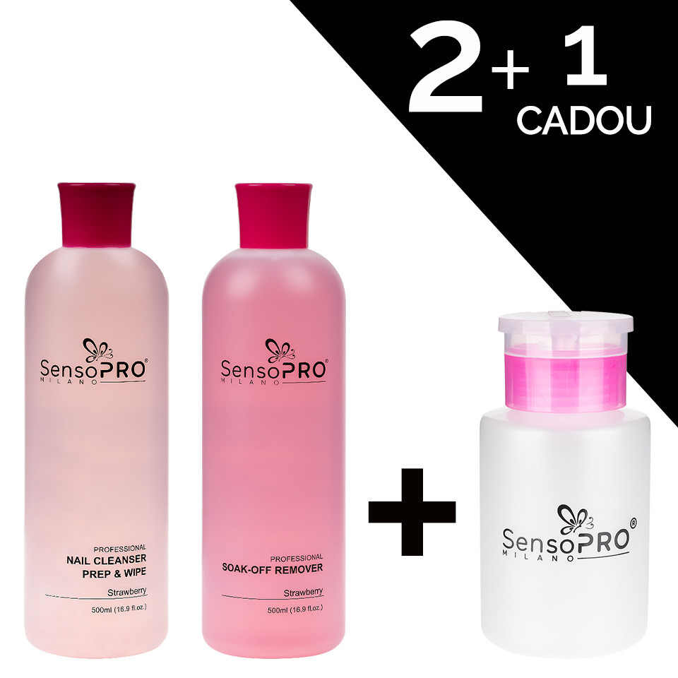 Set Soak-Off Remover & Cleanser Strawberry 1000ml + Cadou Dozator SensoPRO Milano kitunghii imagine noua