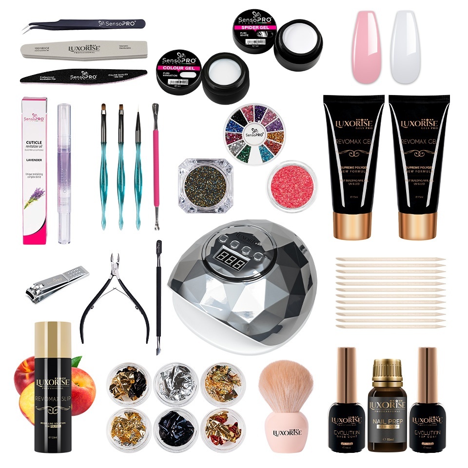Kit Polygel REVOMAX LUXORISE Vision Sculpt cu Lampa + CADOURI