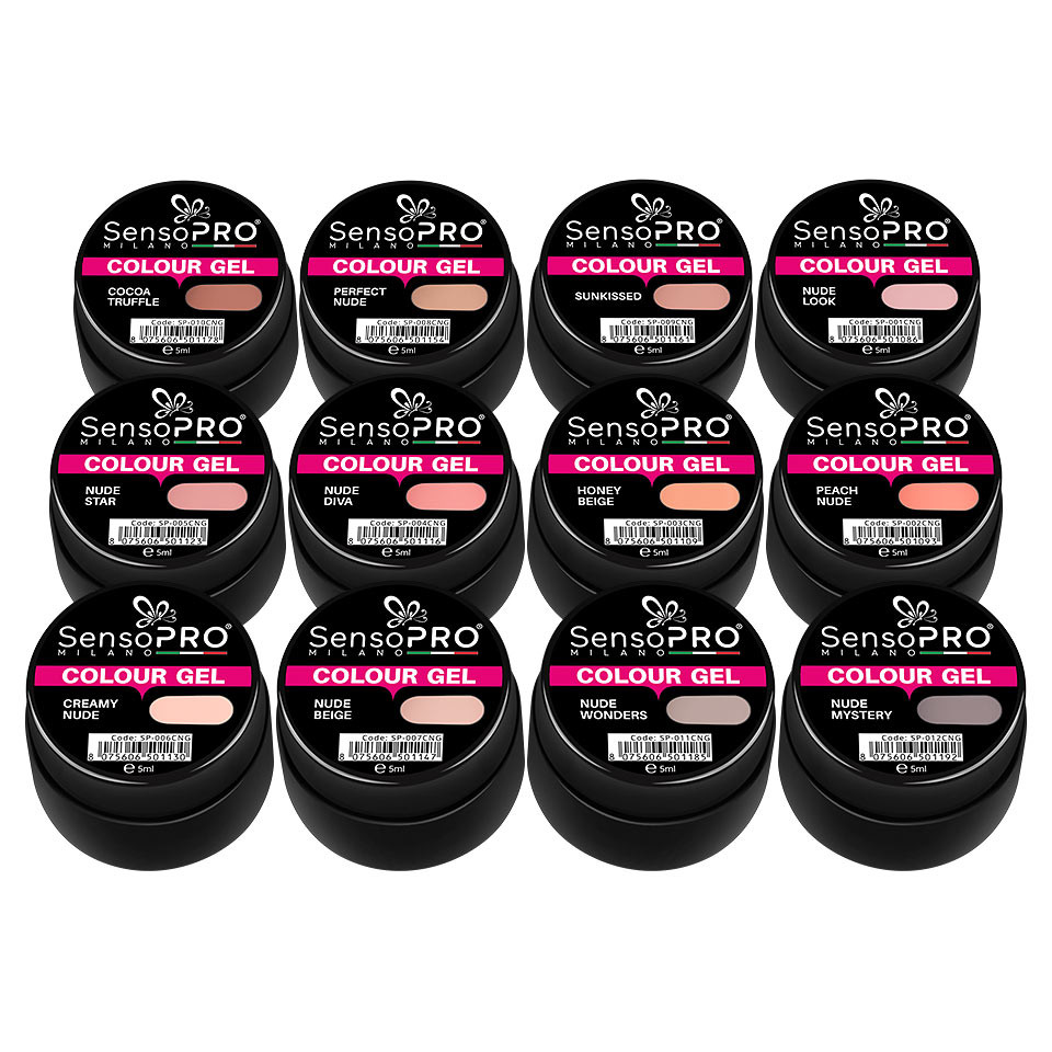 Set 12 Geluri UV Colorate Nude Temptation Collection, SensoPRO Milano