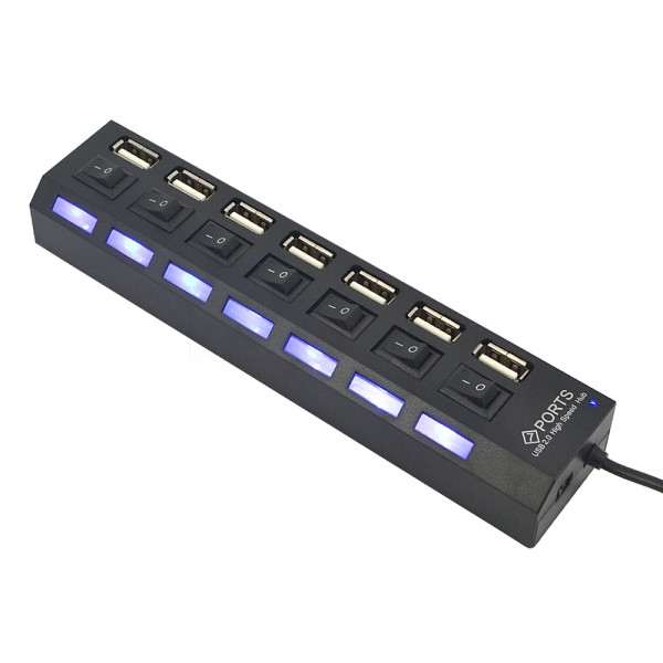 Hub usb 2.0 cu 7 porturi usb on/off adaptor, negru