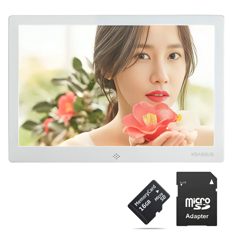 KRASSUS Rama foto digitala din aluminiu 10.1 inch LCD, MW1018, 1024p, mp3 player, video player, cu telecomanda, argintiu + card de memorie microSD 16GB si adaptor