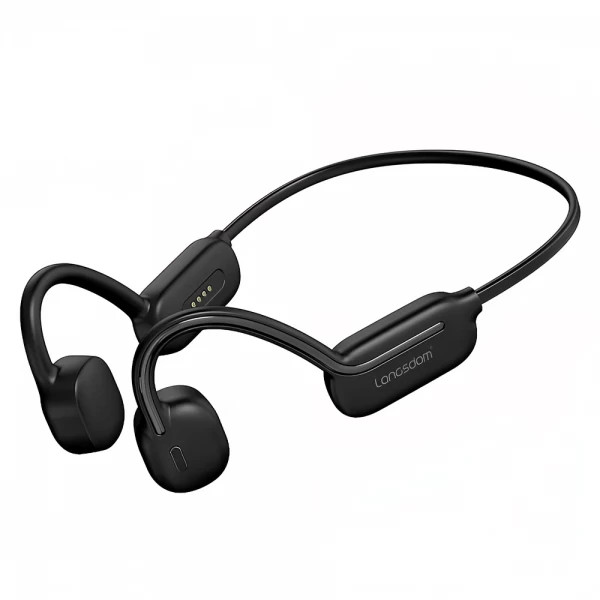 Langsdom Casti wireless cu conductie osoasa pentru sport, BE02, prin vibratii, cu microfon, autonomie 11h, rezistenta la apa IPX8, Bluetooth 5.3, negru