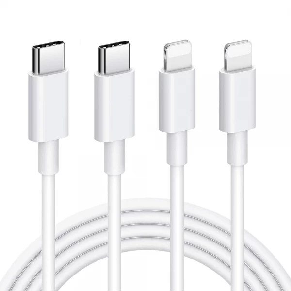 Set 2 cabluri PD de incarcare / transfer date 20W USB Type-C – Lightning compatibile cu Apple/ iPhone/ iPad/ iPod, 1m + 2m, alb