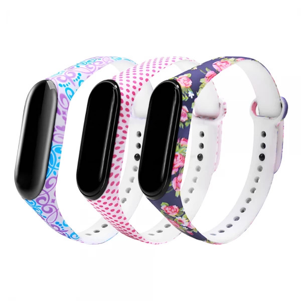 Set 3 curele din silicon pentru bratara smart Xiaomi Mi Band 3 / 4, albastru, roz