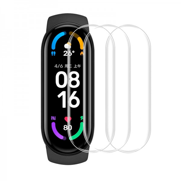 Set 3 folii de protectie ecran pentru Xiaomi Mi Band 6 din Hidrogel rezistent la zgarieturi, transpa