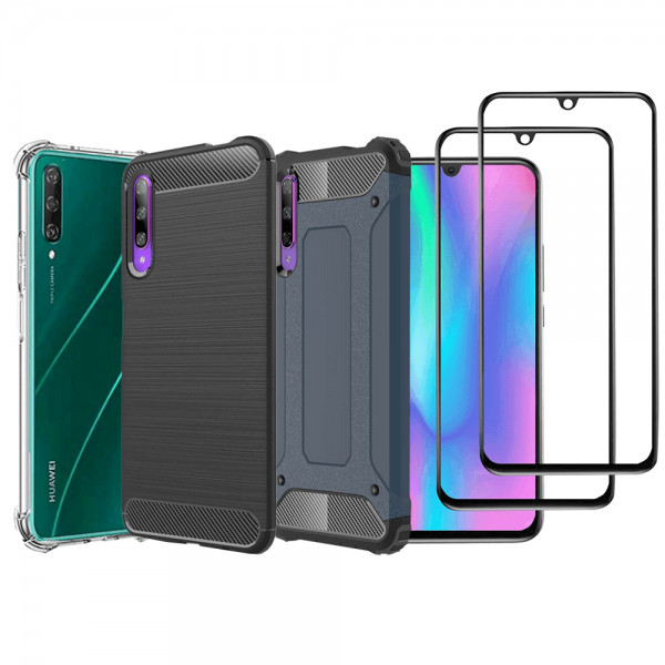 Set protectie 5 in 1 pentru Huawei P Smart Pro 2019/ Honor 9X Pro, cu 3 huse antisoc,hybrid si carbo