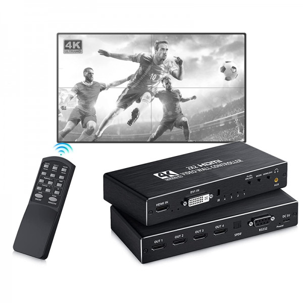 Switch HDMI 4K VideoWall / impartirea imaginii pe mai multe ecrane, 1 intrare HDMI / DVI 24+5 4 iesiri HDMI, cu telecomanda