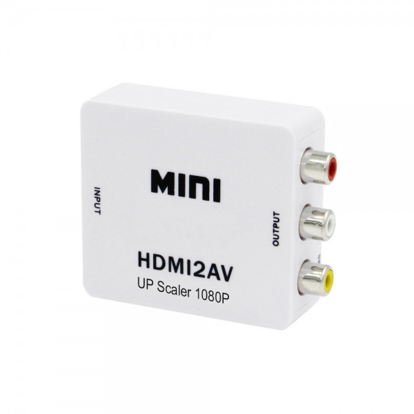 Adaptor mini convertor HDMI la AV(RCA) Full HD 1080p video si audio stereo, alb