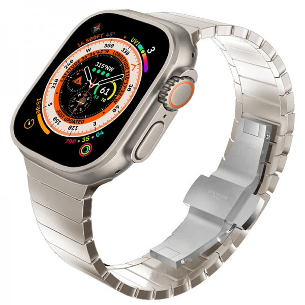 Curea Apple Watch Ultra/ 3 / 4 / 5 / 6 / 7 / 8 / SE series 42 / 44 / 45 / 49 mm, otel inoxidabil, starlight argintiu