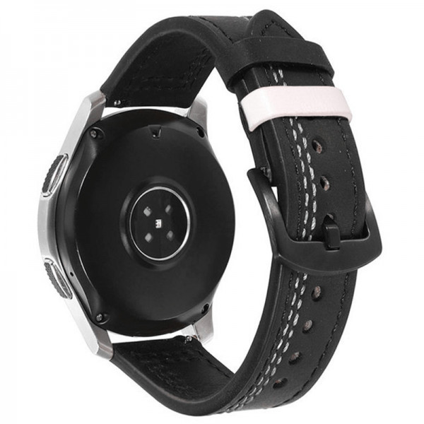 Curea ceas din piele, 22 mm, pentru Galaxy Watch 3 45mm, Gear S3 Frontier, Huawei Watch GT 3, Huawei Watch GT 2 46mm, Huawei Watch GT, Xiaomi Mi Watch, alb-negru