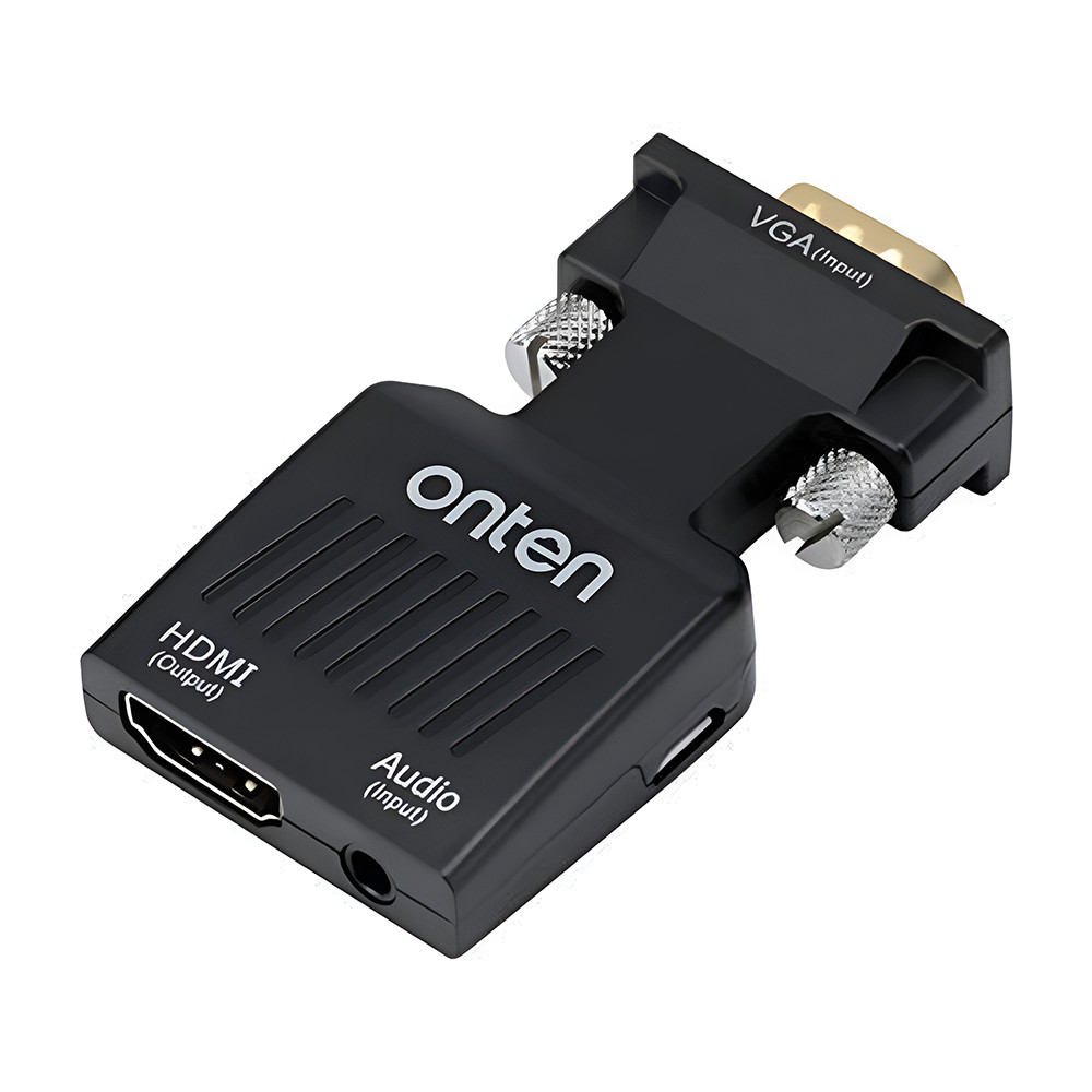 ONTEN Adaptor VGA - HDMI, convertor semnal VGA tata (analog) la HDMI mama (digital), port AUX 3.5mm, audio/ video, negru
