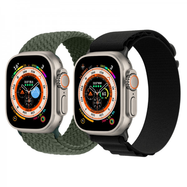 Set 2 curele Apple Watch Ultra/ 3 / 4 / 5 / 6 / 7 / 8 / SE series 42 / 44 / 45 / 49 mm, nylon, verde, negru