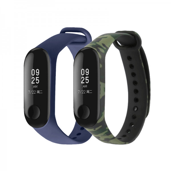 Set 2 curele din silicon pentru bratara smart Xiaomi Mi Band 3/4, verde camuflaj, albastru