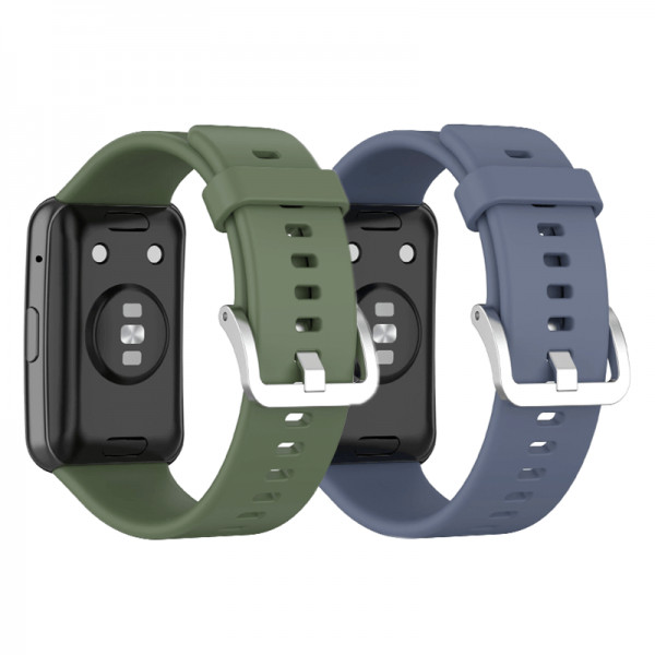 Set 2 curele pentru Huawei Watch Fit 1, bratara smartwatch din silicon, khaki, albastru