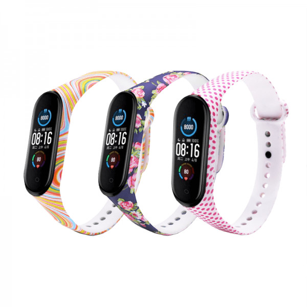 Set 3 curele din silicon pentru bratara smart Xiaomi Mi Band 5 / Band 6, albastru, galben, roz