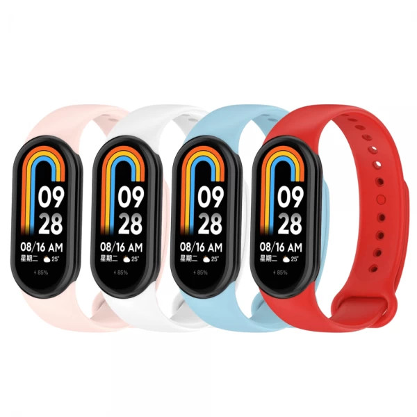 Set 4 curele Xiaomi Mi Band 8/ 8 NFC, bratara smartwatch din silicon, roz, alb, albastru, rosu